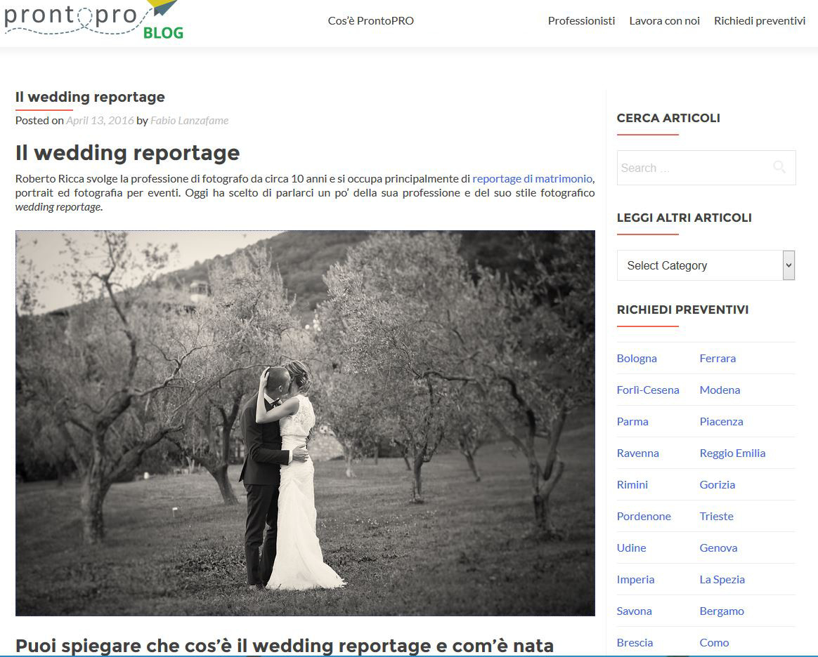 prontopro blog articolo su wedding reportage ricca roberto